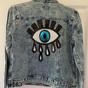 Women’s YMI Custom Denim Jacket Sequin Eye NWT